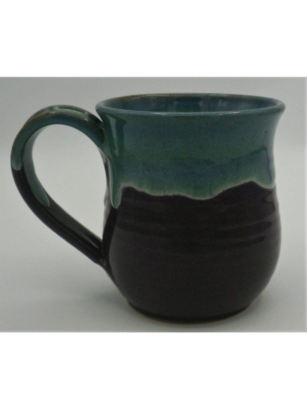 Hand Thrown Art Pottery Mug Teal Drip Over Purple Signed Violet Williams 1994 - Picture 3 of 8